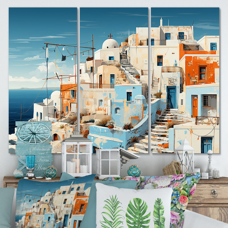 Multicolor Santorini Greece III - Santorini Wall Art, Toile tendue, H 32 po x l 48 po x P 1 po