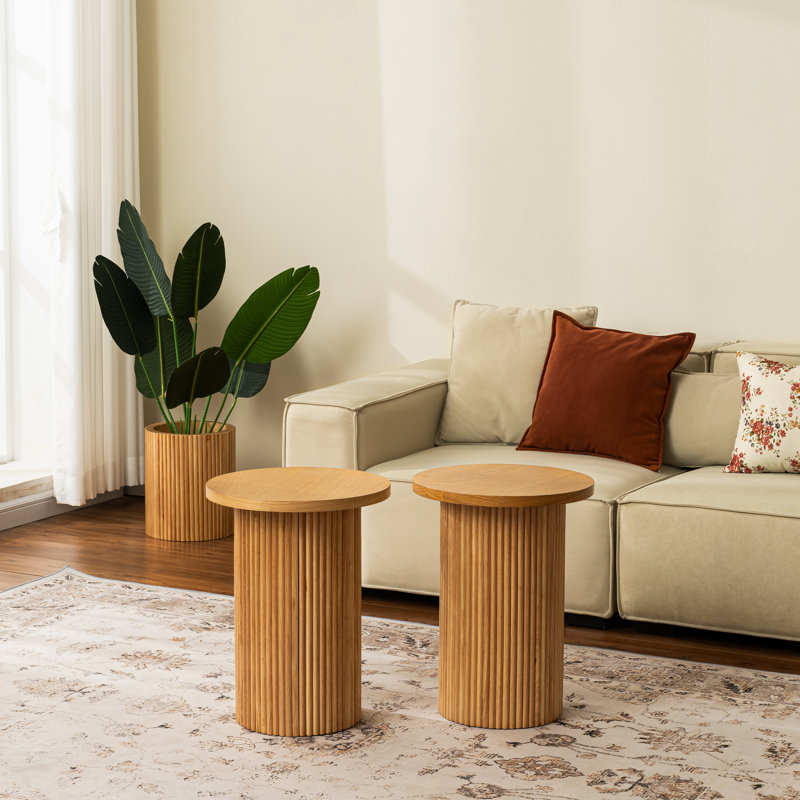 Wood Round End Table Set