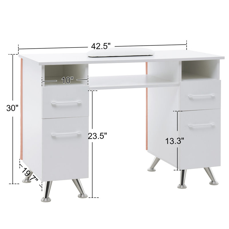 Bureau clouté avec armoire et tiroir Ashayra, Blanc / rose