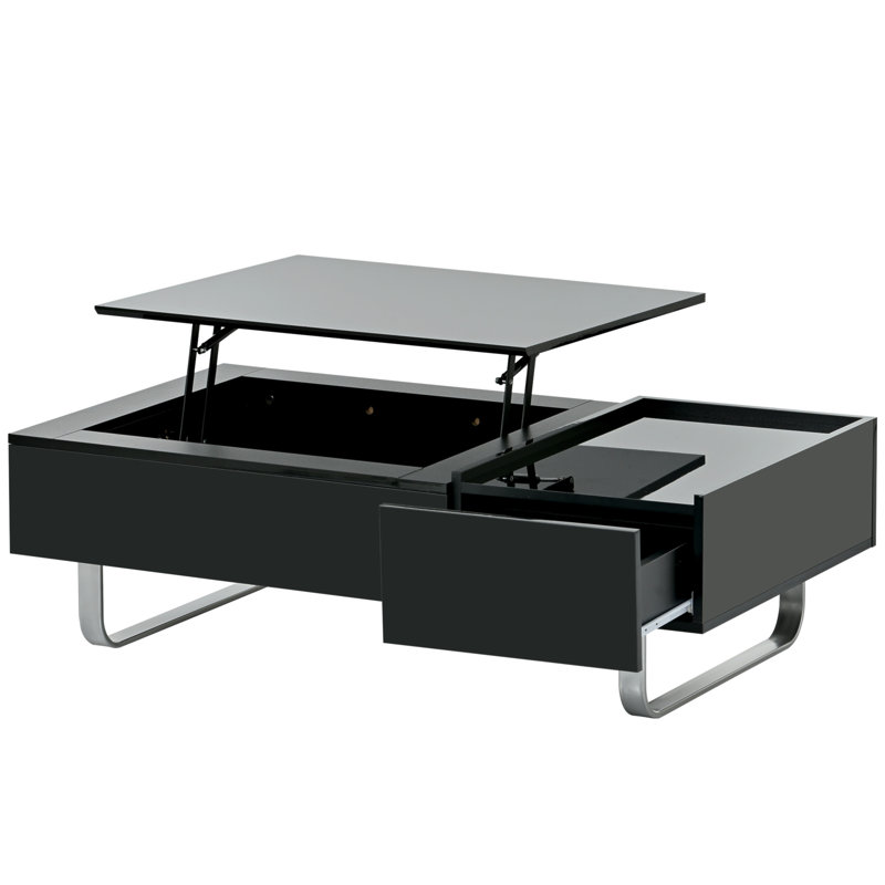 Table basse rectangulaire en bois avec plateau relevable 26,6 po Elgin, Noir