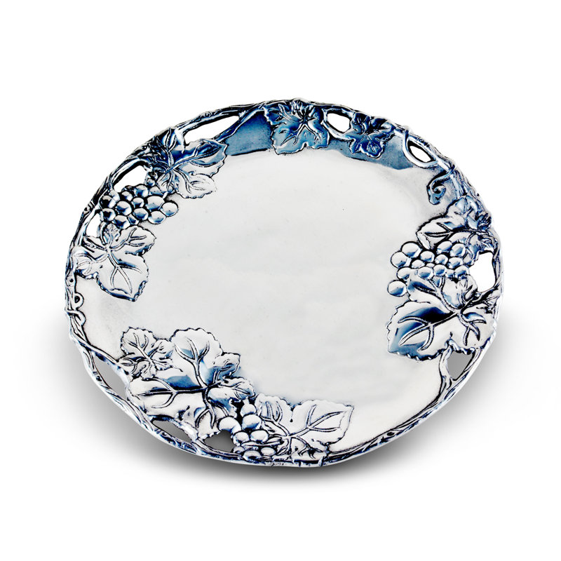 Handcrafted 12'' Aluminum Round Plate with Grape Design