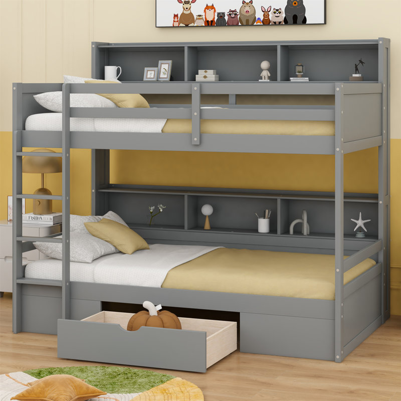 Jermarion Kids Twin Bunk Bed with Drawers, Gray