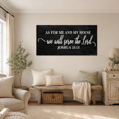 Art mural sur toile noir patiné, Joshua 24:15 "As for Me and My House", verset décoratif pour le salon ou le bureau personnel, galerie tendue, prête à être suspendue, 32 po x 16 po