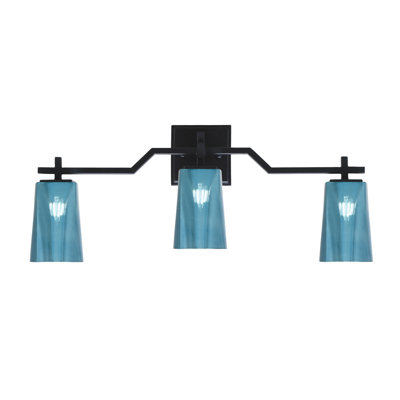Barre d'éclairage de salle de bain 3 lumières Bovedon au fini noir mat avec verre dégradé bleu l 4,5 po x H 6,5 po