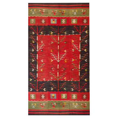 Tapis rouge de style vieil arbre européen de la vie des années 1890 6 pi 6 po x 12 pi 4 po Besserabian
