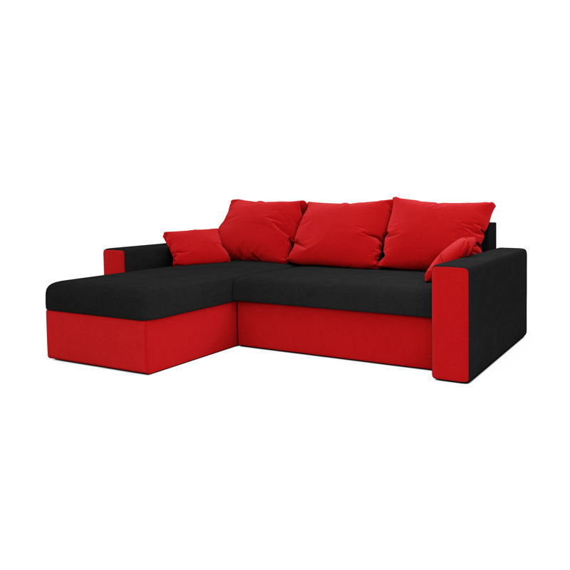 Siegward 3 Seater Corner Sofa , Left -sided, Black/Red - Rainbow15/Rainbow22