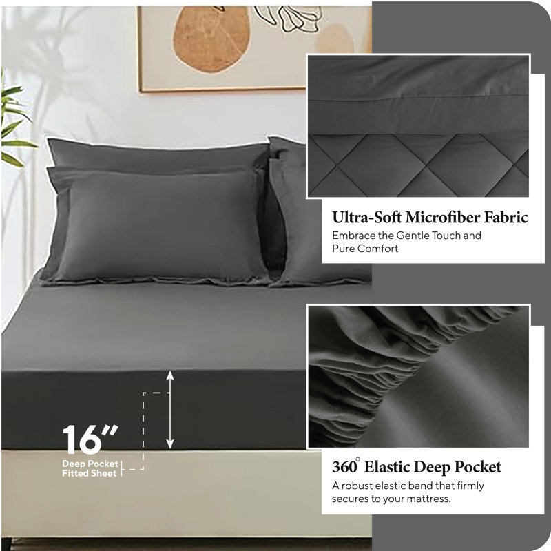 Barnicoat Microfiber Reversible Comforter Set, King Comforter + 2 Pillow Shams, Dark Grey