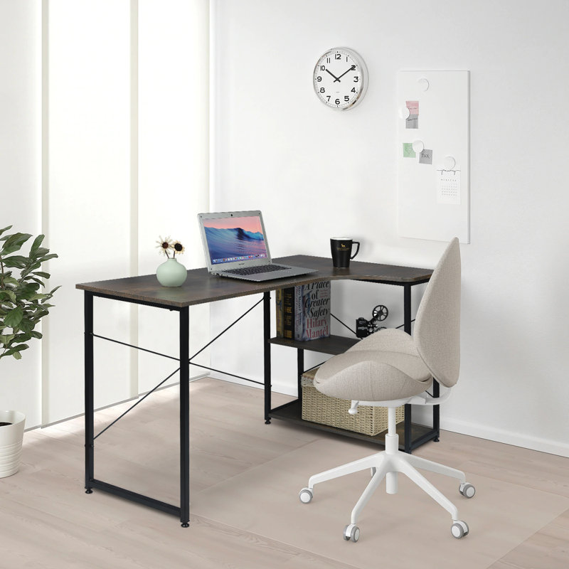 Glynis L-Shaped Steel Computer Desk, Black/Rust