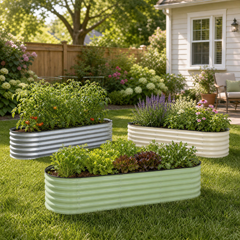 Anesa Modular Metal Raised Garden Bed, Green, 17'' H x 89" W x 27.5" D