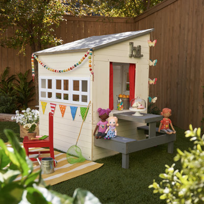 KidKraft Modern Outdoor Wooden Playhouse for Kids - 158 cm Tall - Includes Kitchen, Mailbox, and Grill Set - Natural