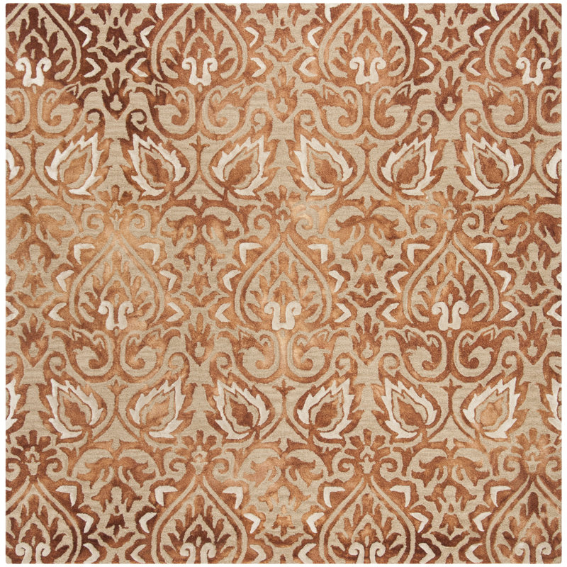 Tapis géométrique en laine / coton touffeté à la main Pimentel, Carré 7 pi