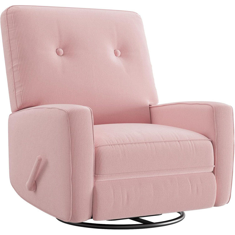360° Swivel Rocker Recliner Glider Chair, Corduroy Nursery Chair for Small Spaces, Pink, Pink