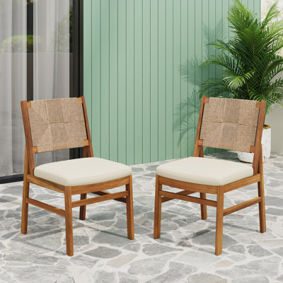 Kinetic Outdoor Acacia Wood And Wicker Woven Dining Chair With Cushions by NFusion