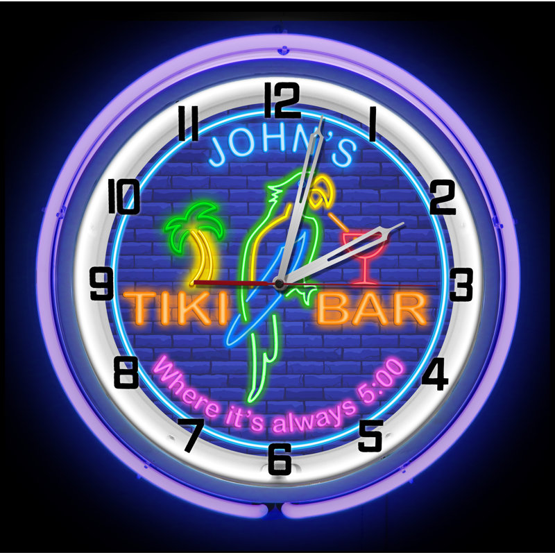 Tiki Bar Neon Wall Clock, Purple