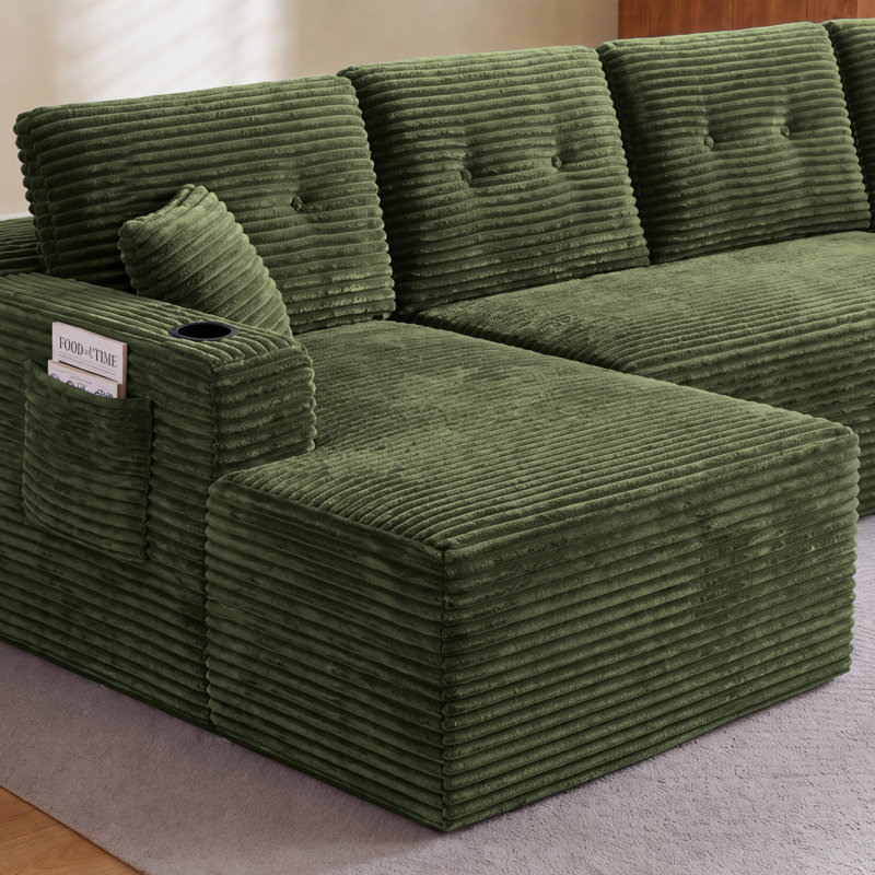 Canapé d'angle modulaire en forme de U de 133 po de large avec 2 méridiennes, canapé infonuagique en velours côtelé à assise profonde