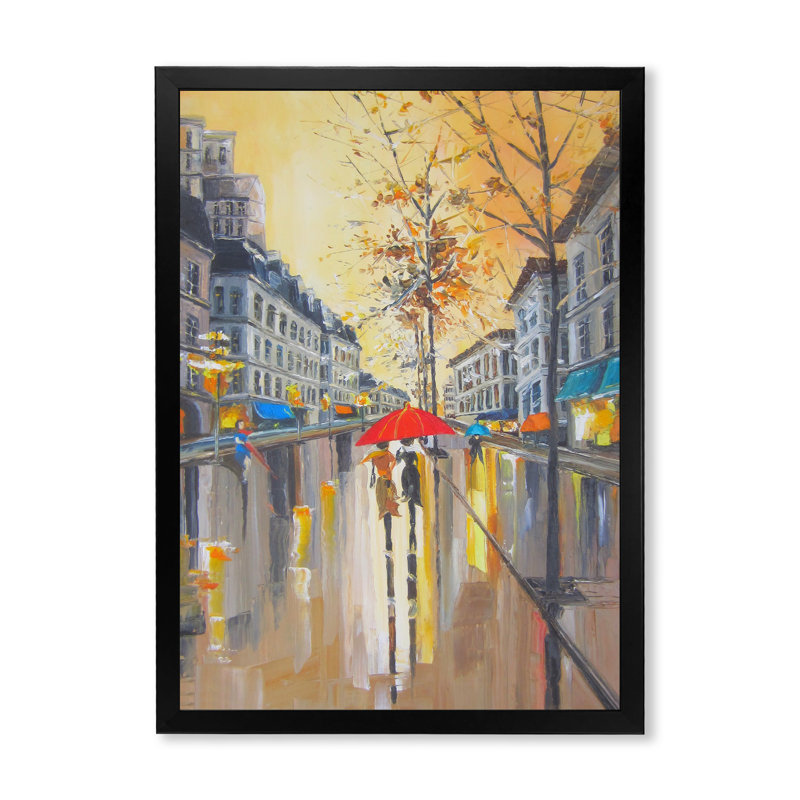 Couple sous la pluie à Paris - art mural sur toile campagne française, Cadre photo noir, H 20 po x l 12 po x P 1,5 po