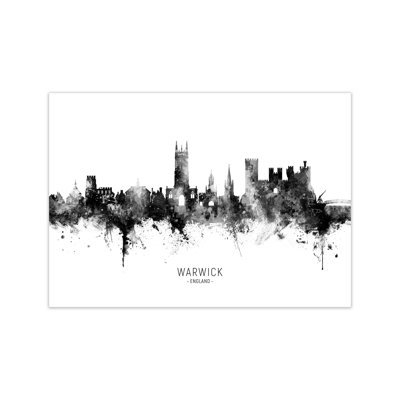 Warwick England Skyline Black White City Name by Michael Tompsett - Print