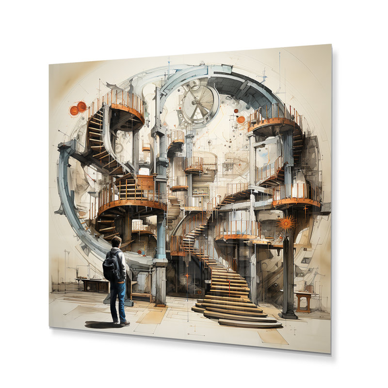 «Surealism Analyser l'escalier» sur métal, H 24 po x l 24 po x P 1 po