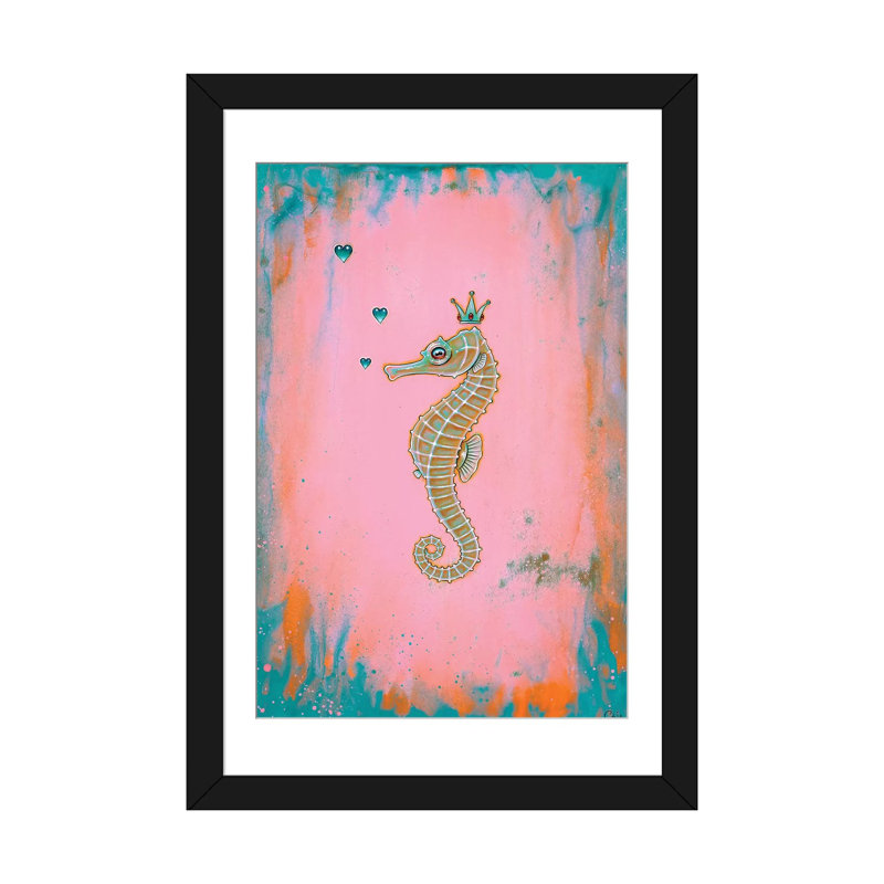 « halcyon hippocampe », impression sur toile tendue, H 24 po x l 16 po x P 1 po, Papier d'art encadré noir, Blanc