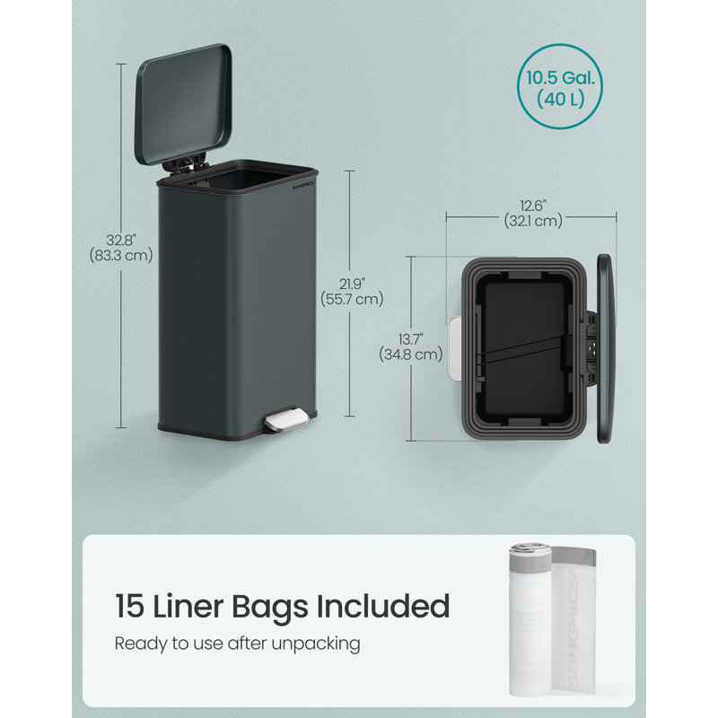 Ashaan Metal Step On Kitchen Trash Can - 40L, Black
