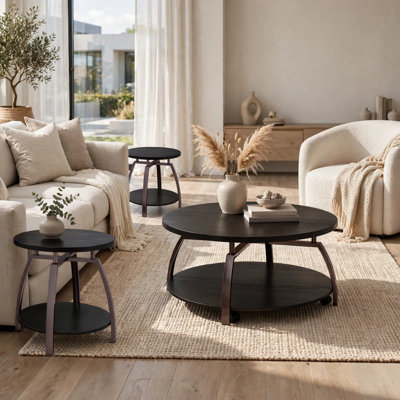 Ensemble de 3 tables basses et tables de bout Dyn, tablette ouverte, noir anthracite Dyn