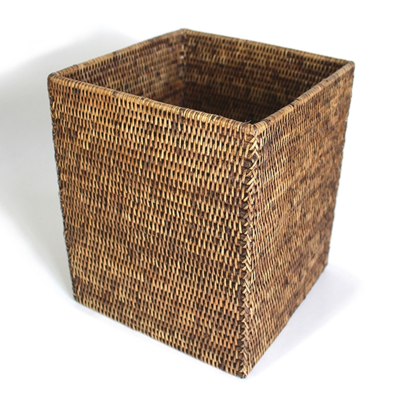 Wicker Open Waste Basket - 3.17 Gallons, Antique Brown
