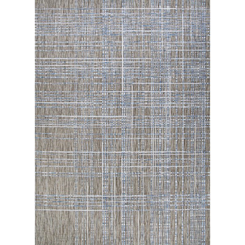 Hitton Plaid Flatweave Sand Ivory Indoor Outdoor Area Rug, Rectangle 6'6" x 9'6"