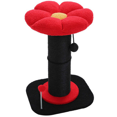Small Flower Cat Scratching Post, Cat Tree With Super Thick Scratching Post, Removable Flower Cat Bed & Spring Ball