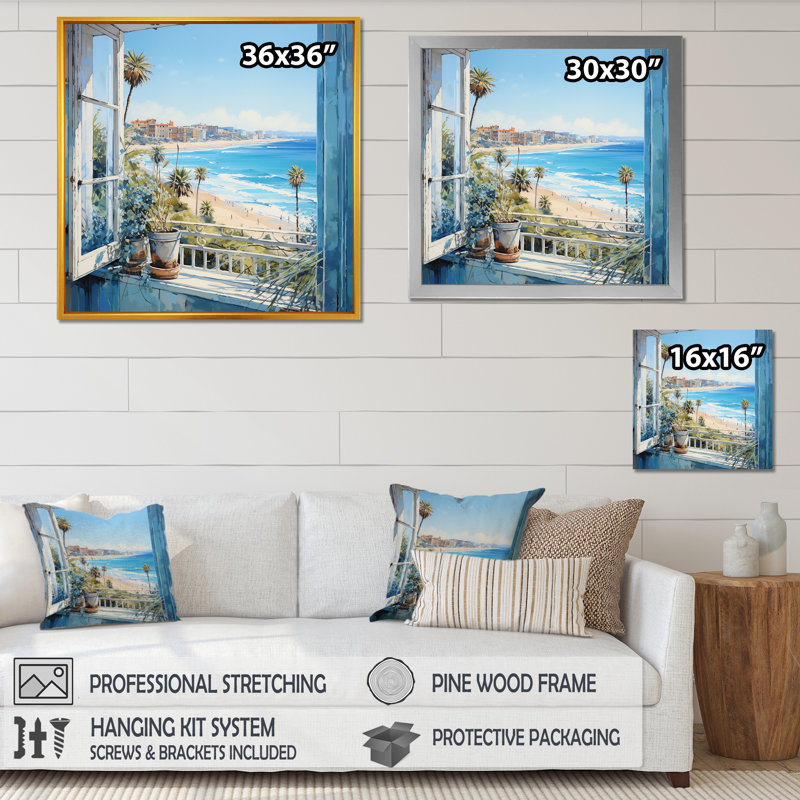 «California Coastal Window View I - Coastal Windows», art mural sur toile, Toile tendue, 36" H x 36" W
