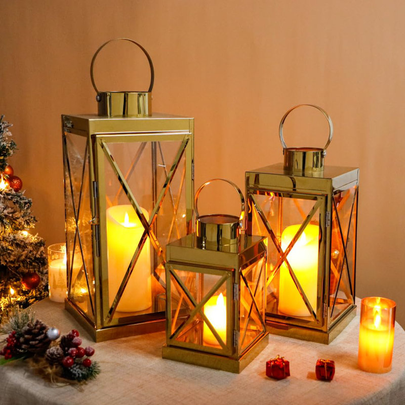 Alayanna 3 Piece Metal Corner Lantern Set