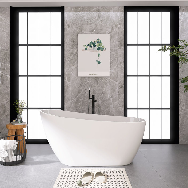 59" Freestanding Soaking Acrylic Bathtub