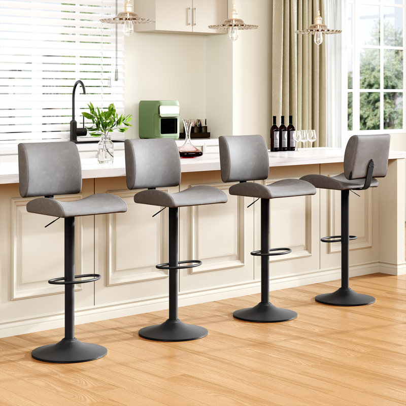 Adjustable Swivel Upholstered Bar Stools Counter Stools (Set of 4), Gray, 4