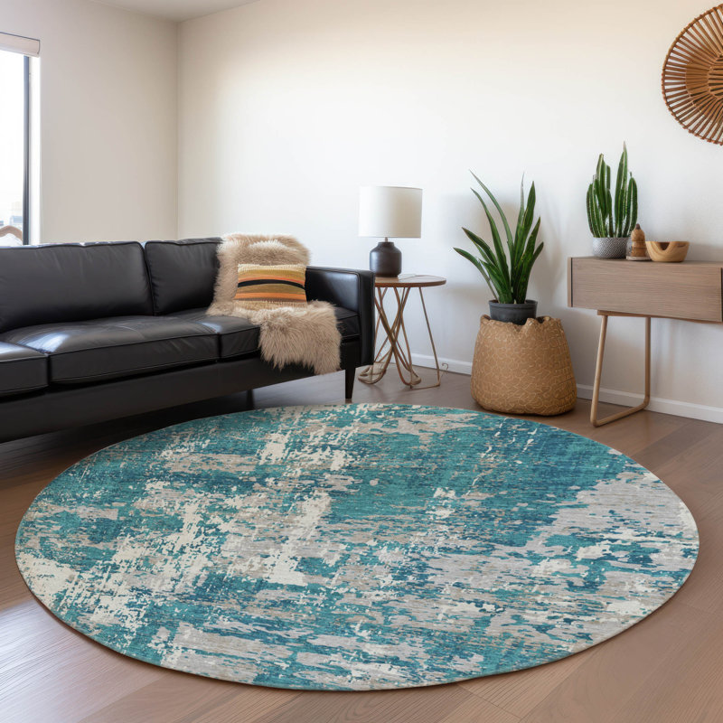 Premium Machine Washable Mayfield AMF1008 Abstract Rug, Round 8'