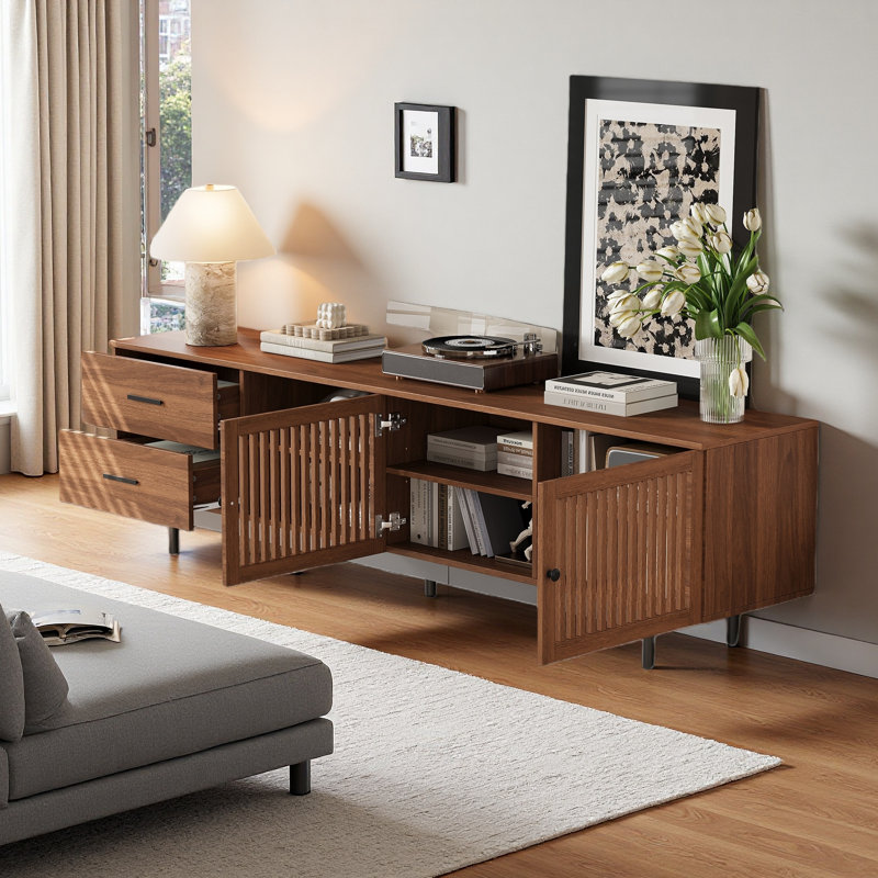 78'' Modern Tv Stand For Tvs Up To 85", Entertainment Center With Deep Drawers, Adjustable Shelf, Cable Management And Soft-closing Hinges, Walnut
