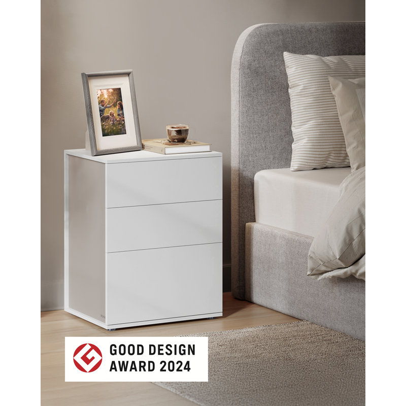 Superfast Toolless Assembly Bedside Table With 3 Storage Drawers, White
