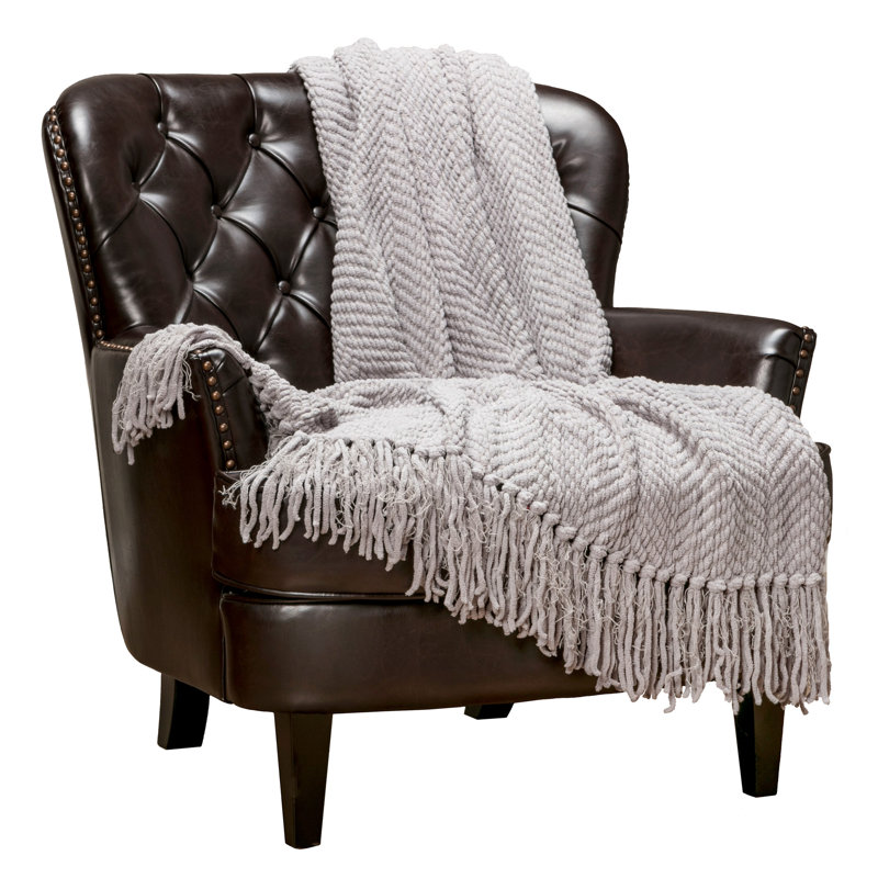 Jeté tricoté texturé , Gris, l 65 po x L 50