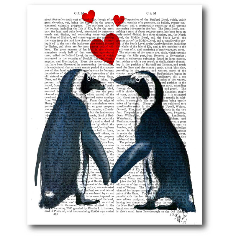 Penguins avec love hearts, impression sur toile