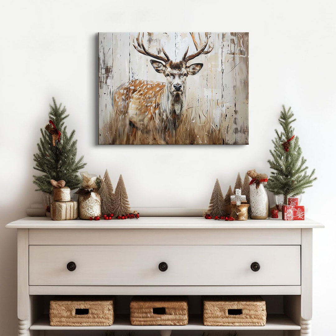 Rustic Deer Canvas Wall Art Cabin Wall Decor Wildlife Elk Animal Painting Picture For Kitchen Living Room Bedroom Moose Posters Prints Farmhouse Artwo