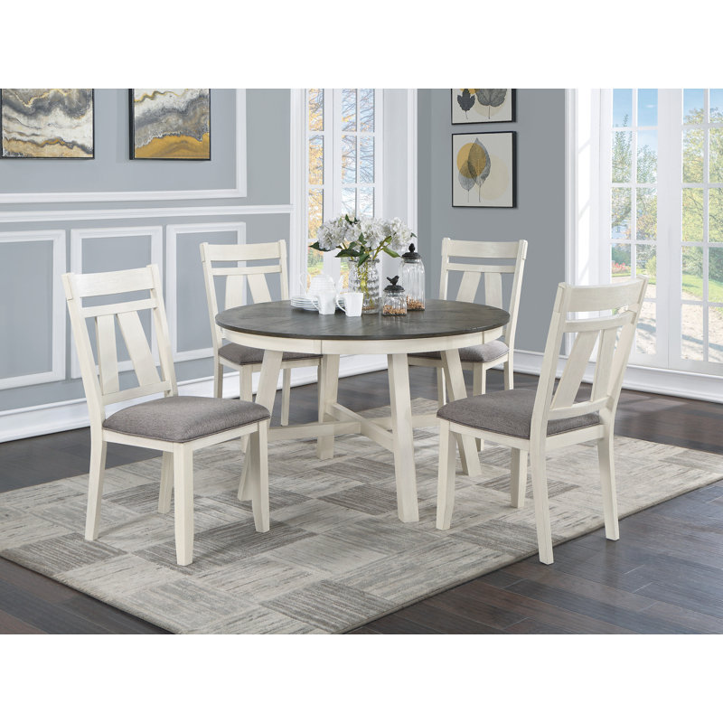 Ensemble de salle à manger pour 4 personnes avec table ronde et 4 chaises d'appoint, plateau en bois Clean Lines, Blanc