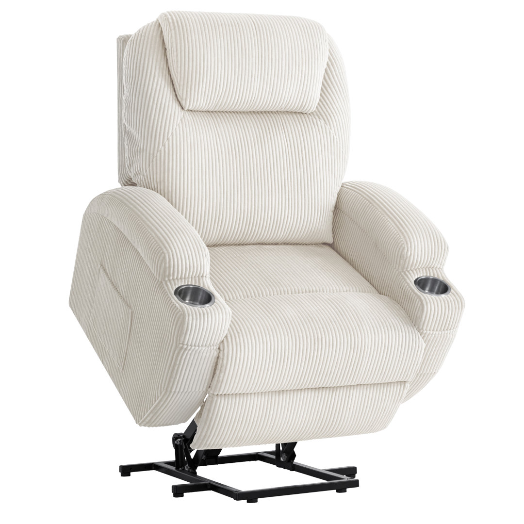 Electric Power Lift Recliner Chair for Reclining Sofa for Living Room with Massage, Side Pockets and Cup Holders (Corduroy) Latitude Run® Upholstery 