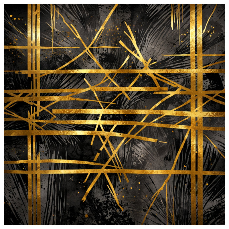 Gold Black Abstract Lines Duvet Covers, Queen