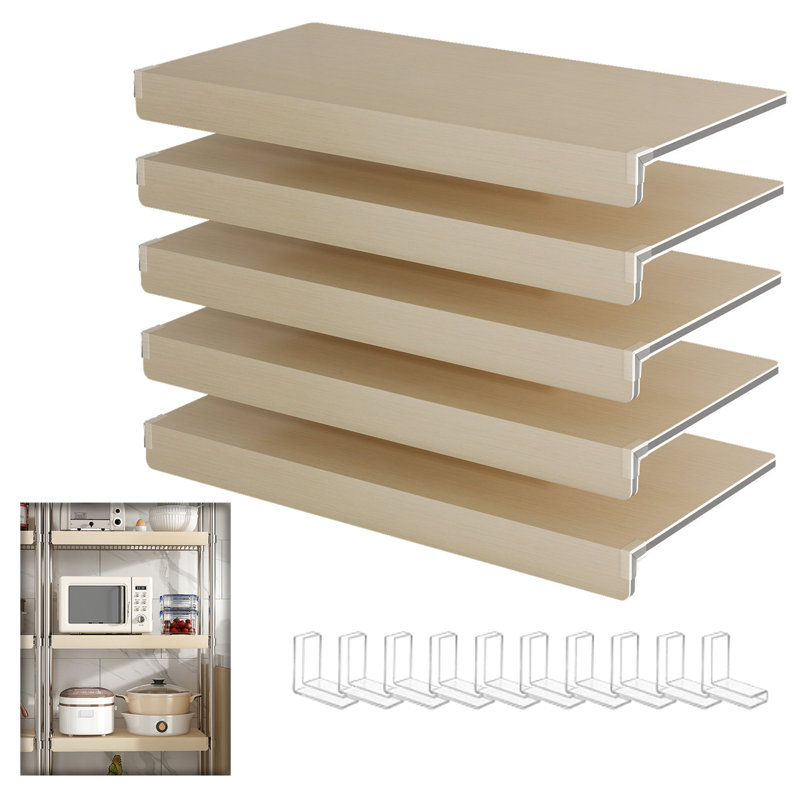 5 grilles métalliques de 24 pouces de 5 po pour tablettes de garde-manger, armoire, salle de bain, cuisine, aspect grain de bois, 10 tablettes à angle droit en acrylique, surface en mousse, surface idéale, facile à utiliser