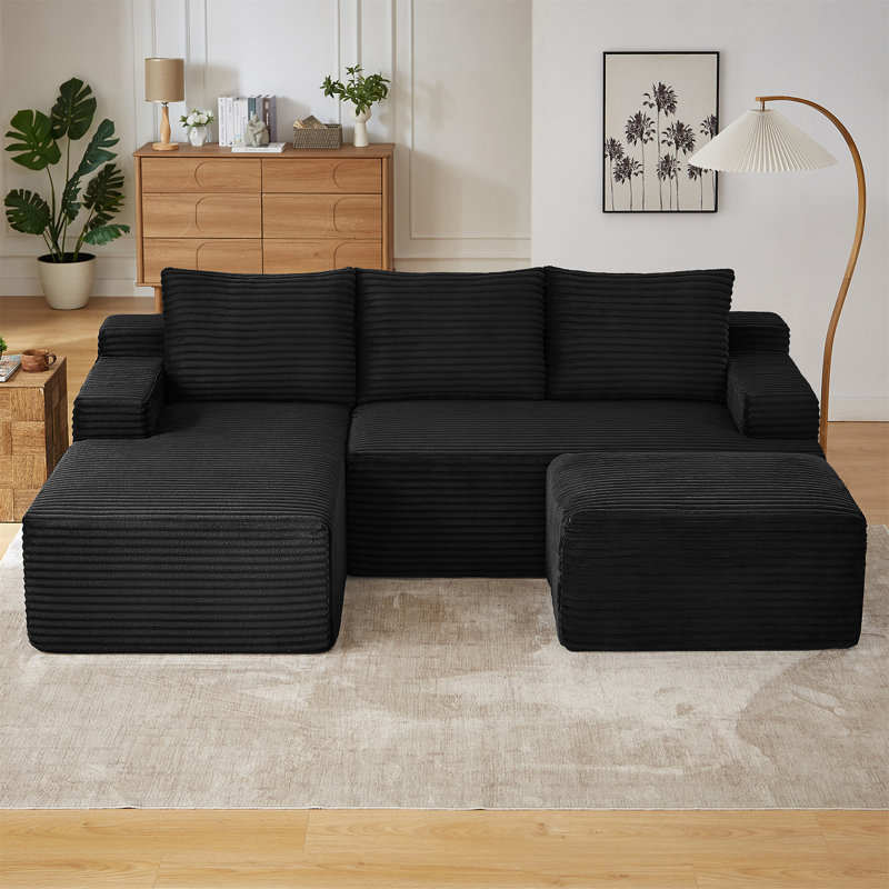 Canapé modulaire Boneless, Velours côtelé noir