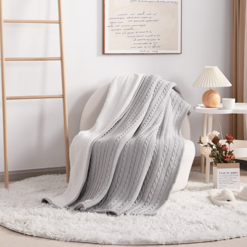 Jeté en coton , Gris argenté, L 60 po x L 80 po