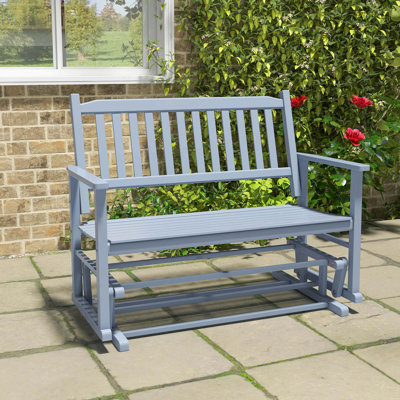 Patio Glider Loveseat Chair Swing Rocking Bench With Slatted Seat & Curved Backrest