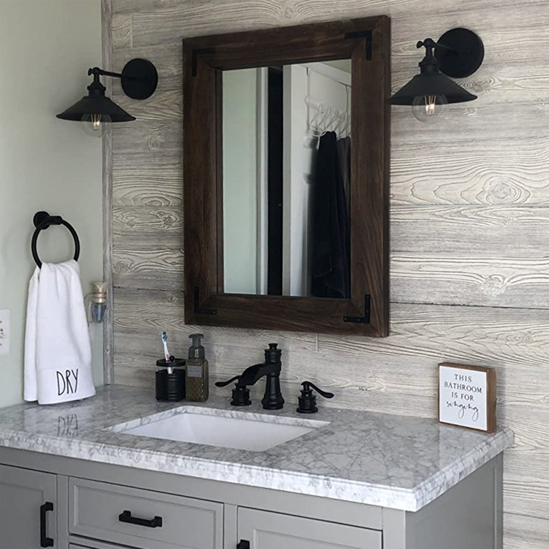 Forbell Wood Wall Mirror, Black, 32" x 24"