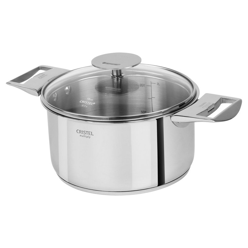 Cristel 2.5 Quart Stainless Steel Saucepan with Glass Lid