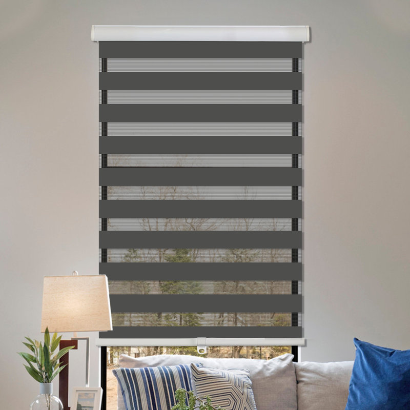 Rideau roulant semi-transparent obscurcissant sans cordon, gris, L 46 po x L 72 po