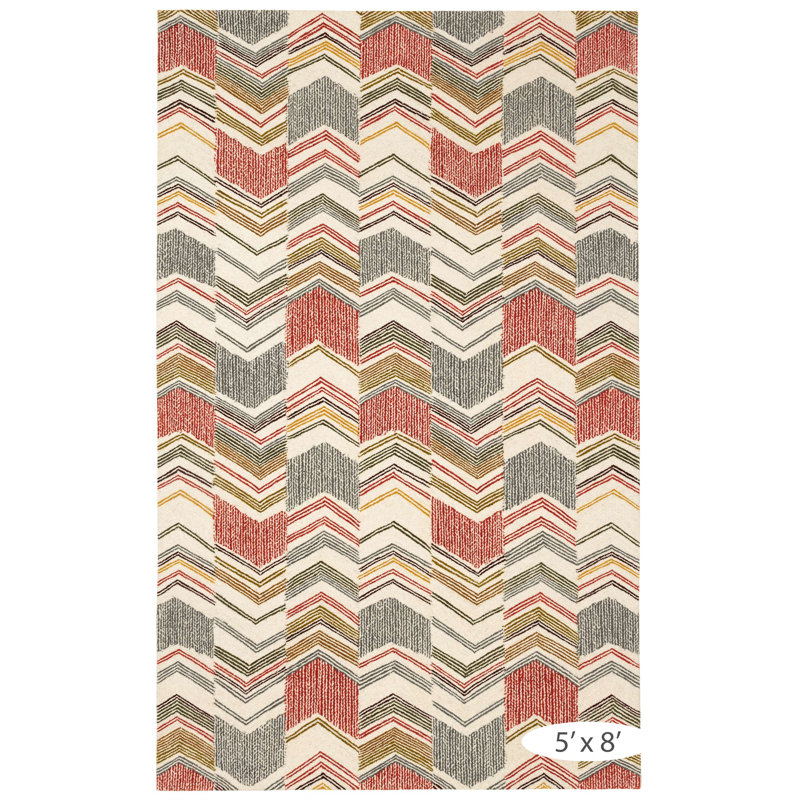 Zig Zag Hand Micro Hooked Wool Rug, Rectangle 3' x 5'