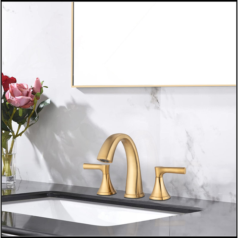 Widespread Bathroom Sink Faucets Two Handle 3 Hole Vanity Bath Faucet  With Drain Assembly (Brushed Golden), Brushed Gold